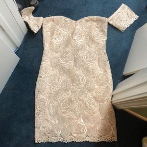 Gold, floral embroidered/lacy, dress